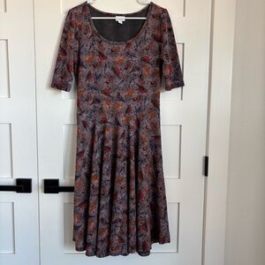 LuLaRoe Bird Pattern Multicolor Fit and Flare Midi Short Sleeve Dress Size Large